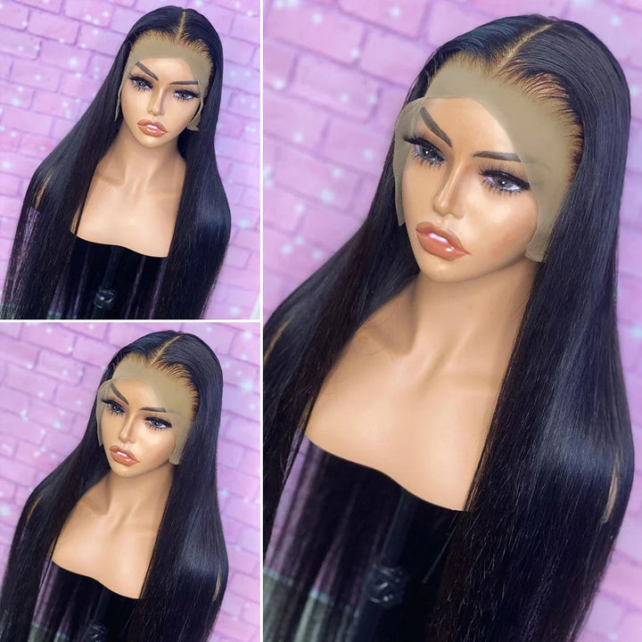 ZSFOQQ Hair Straight 13*6 Transparent Lace Frontal Wig Unprocessed Human Virgin Hair Natural Black.