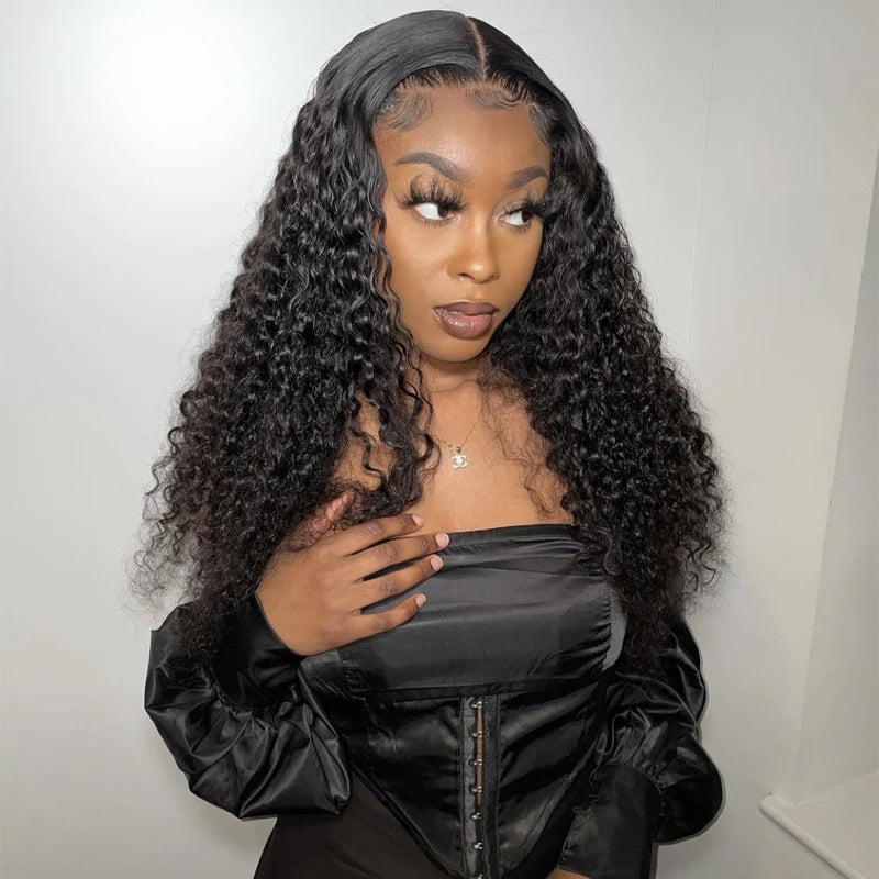 ZSFOQQ Hair Deep Wave 13*6 Transparent Lace Frontal Wig Virgin Hair 100% Human Hair Wig Natural Black.