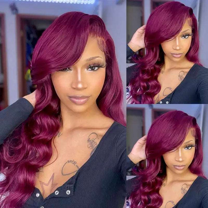 ZSFOQQ Hair 99j Colored 13x4 5x5 HD Lace Frontal Closure Body Wave Wigs Human Hair Wigs