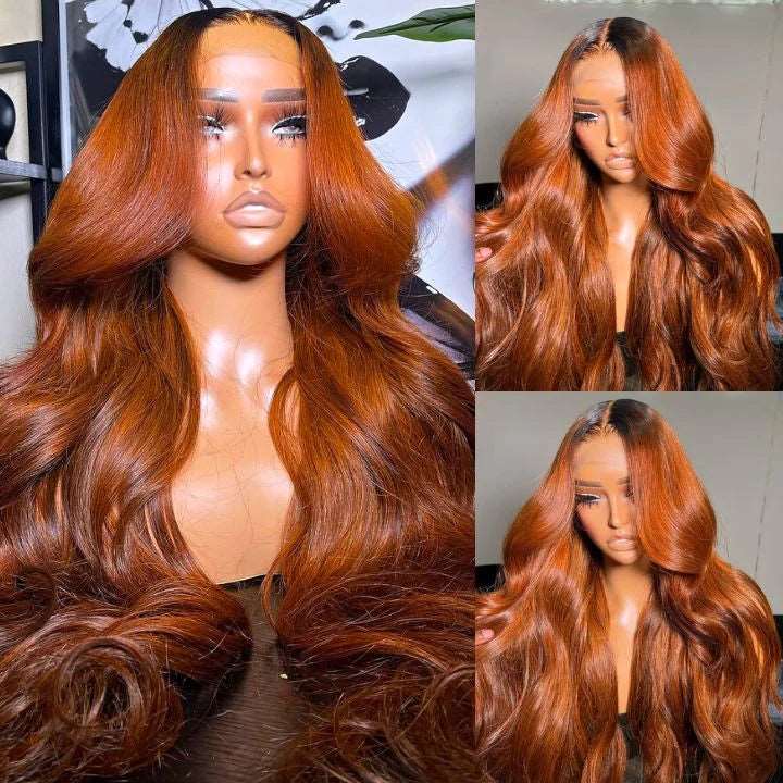 ZSFOQQ Ginger Color Lace Front Wig Body Wave 13x4/4x4 HD Lace Human Hair Wigs Ombre Colored Wigs With Dark Roots