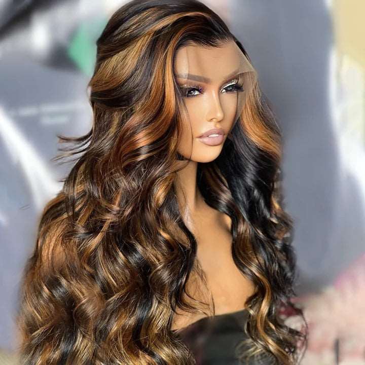 ZSFOQQ Body Wave Highlight Honey Blond Wig 13x4/4x4 HD Lace Front Piano Colored Human Hair Wigs