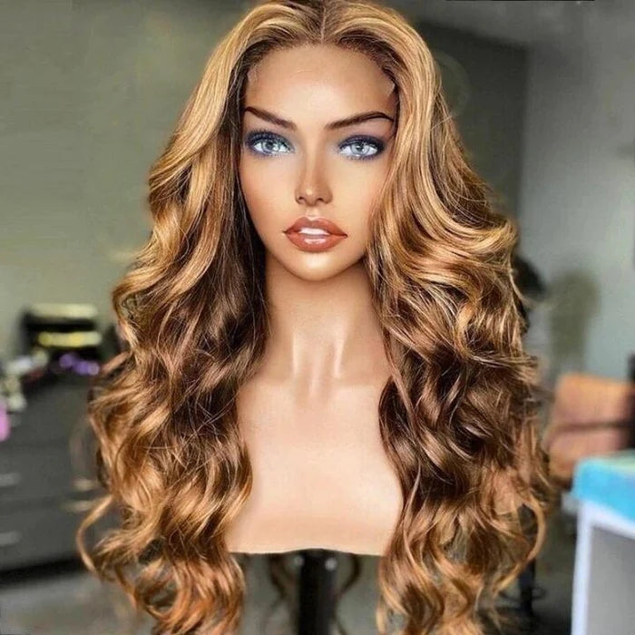 ZSFOQQ Body Wave Hair Highlight P4/27 Lace Wig 100% Virgin Human Hair Wig.