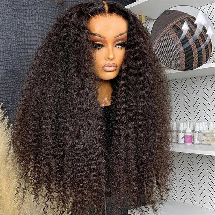 ZSFOQQ Wig Wear Go Glueless Breathable Cap Pre Bleached Knots Kinky Curly Human Hair Wig Quick Install 4x4 5x5 13x4 Pre Cut Lace Closure Wig For Women