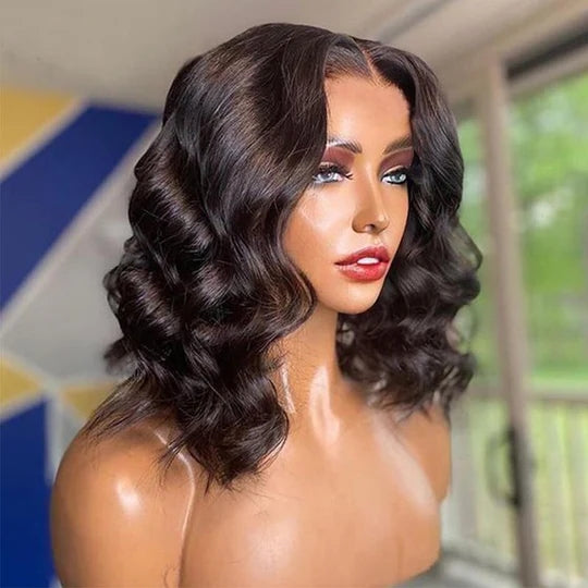 ZSFOQQ Wear & Go Bob Wigs Body Wave Pre-Cut Lace Wigs Human Hair Short Lace Front Wig Bleached Knots