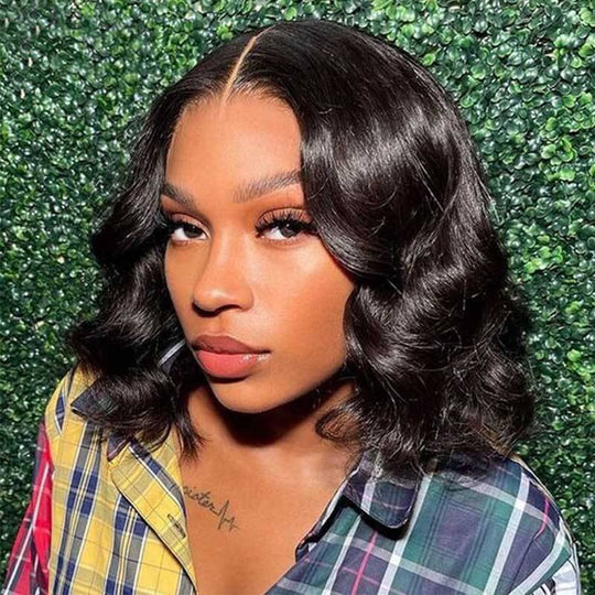 ZSFOQQ Wear & Go Bob Wigs Body Wave Pre-Cut Lace Wigs Human Hair Short Lace Front Wig Bleached Knots