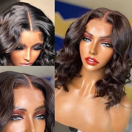 ZSFOQQ Wear & Go Bob Wigs Body Wave Pre-Cut Lace Wigs Human Hair Short Lace Front Wig Bleached Knots