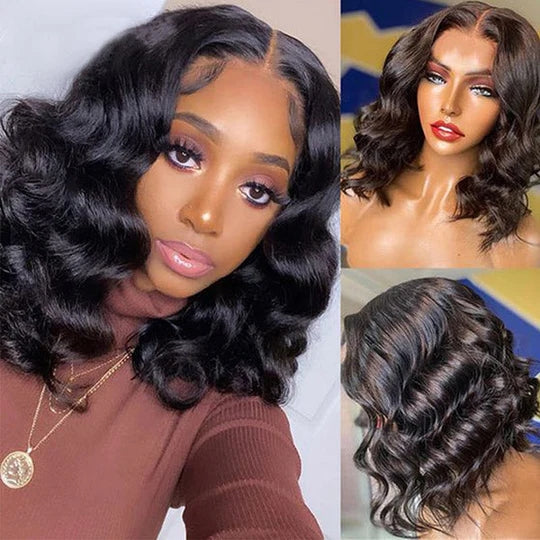 ZSFOQQ Wear & Go Bob Wigs Body Wave Pre-Cut Lace Wigs Human Hair Short Lace Front Wig Bleached Knots