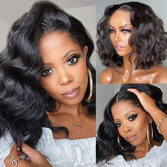 ZSFOQQ Wear & Go Bob Wigs Body Wave Pre-Cut Lace Wigs Human Hair Short Lace Front Wig Bleached Knots