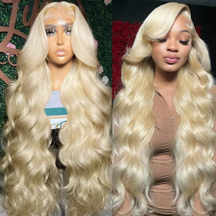 ZSFOQQ 613 Blonde Lace Front Wig Body Wave 13x4 HD Transparent Lace Glueless Long Human Hair Wigs 40 Inch