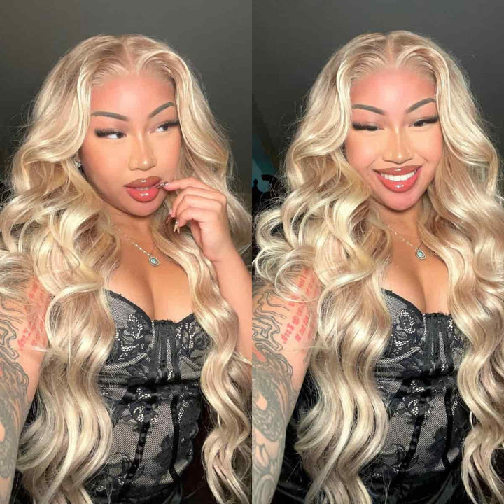 ZSFOQQ Customized Blonde Balayage on Brown Hair Transparent 13x4 &13x6 Lace Frontal Wig