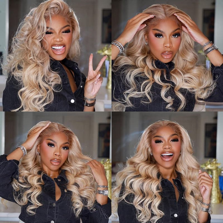 ZSFOQQ Customized Blonde Balayage on Brown Hair Transparent 13x4 &13x6 Lace Frontal Wig