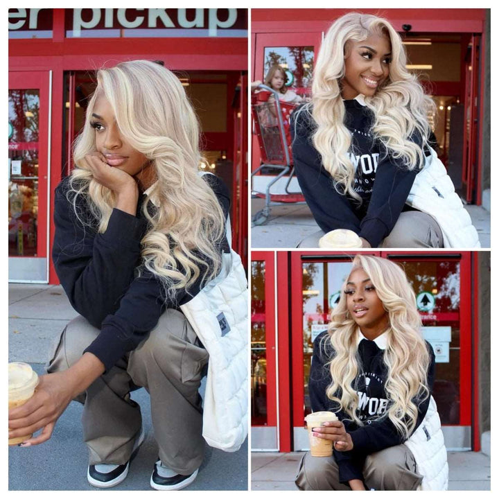 ZSFOQQ Customized Blonde Balayage on Brown Hair Transparent 13x4 &13x6 Lace Frontal Wig