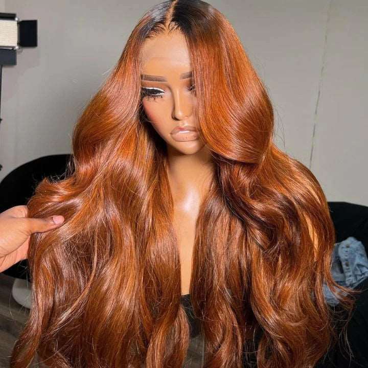 ZSFOQQ Ginger Color Lace Front Wig Body Wave 13x4/4x4 HD Lace Human Hair Wigs Ombre Colored Wigs With Dark Roots