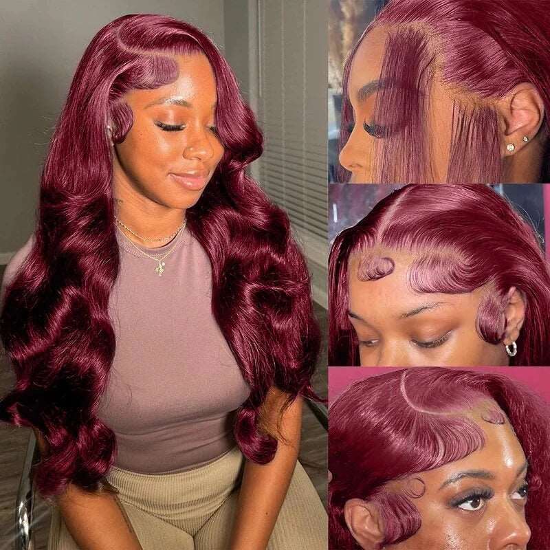 ZSFOQQ Burgundy Lace Front Wigs Body Wave Glueless Human Hair Wigs 13x4 Tansparent Lace Frontal Wig