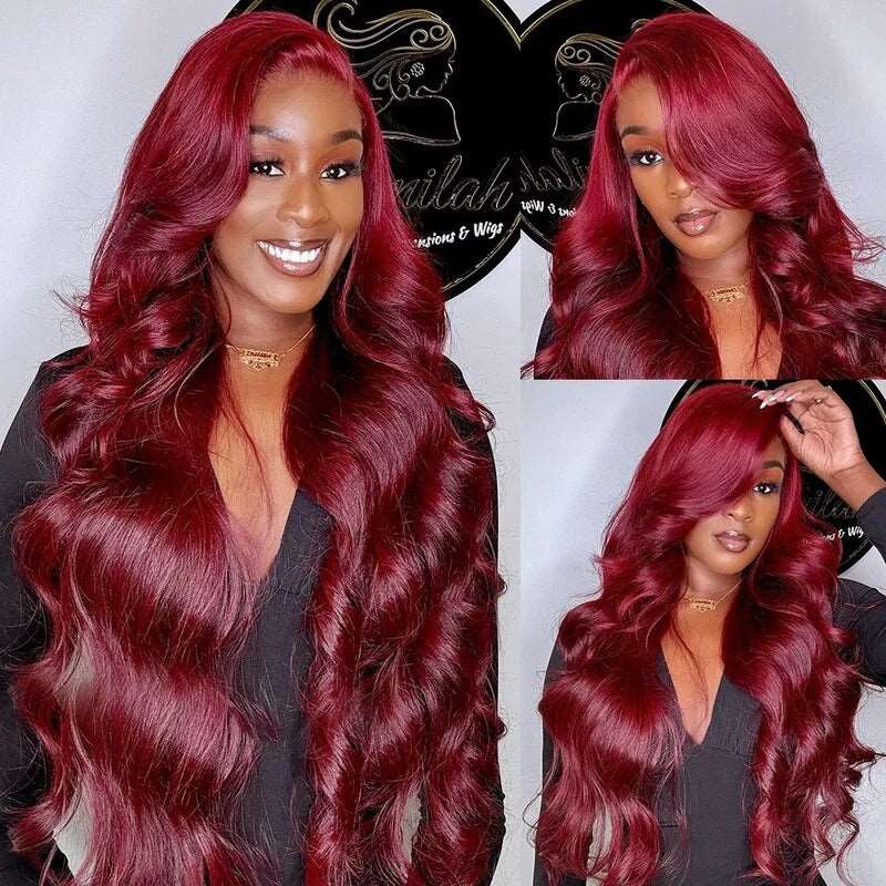 ZSFOQQ Burgundy Lace Front Wigs Body Wave Glueless Human Hair Wigs 13x4 Tansparent Lace Frontal Wig