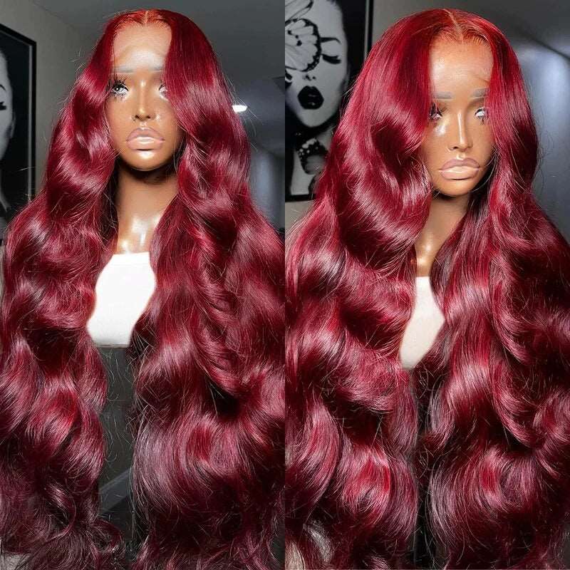 ZSFOQQ Burgundy Lace Front Wigs Body Wave Glueless Human Hair Wigs 13x4 Tansparent Lace Frontal Wig