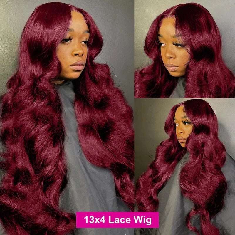 ZSFOQQ Burgundy Lace Front Wigs Body Wave Glueless Human Hair Wigs 13x4 Tansparent Lace Frontal Wig