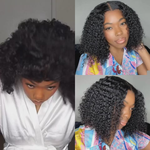 ZSFOQQ Ready To Go Glueless Curly Bob Wigs Pre Cut HD Lace Closure Wigs 100% Human Hair