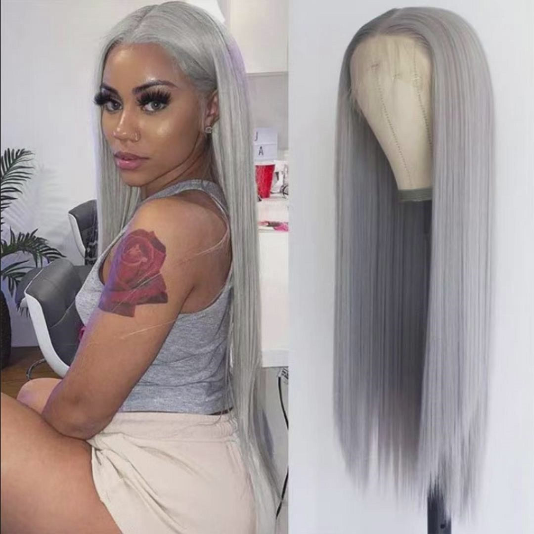 Sliver Gray Color Silky Straight 13x6/5*5 Lace Front Pre Plucked Human Hair Wigs For Women