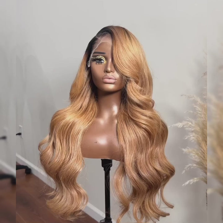 ZSFOQQ Hair 1B 27# Ombre Lace Wig Body Wave 5*5/13*4 Lace Colored Human Virgin Hair One Piece