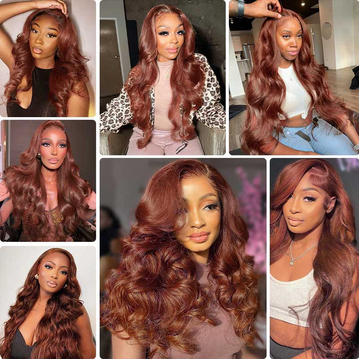 ZSFOQQ Red Brown Wig 13x4 HD Lace Front Wig Body Wave Wig Dark Reddish Brown Wig