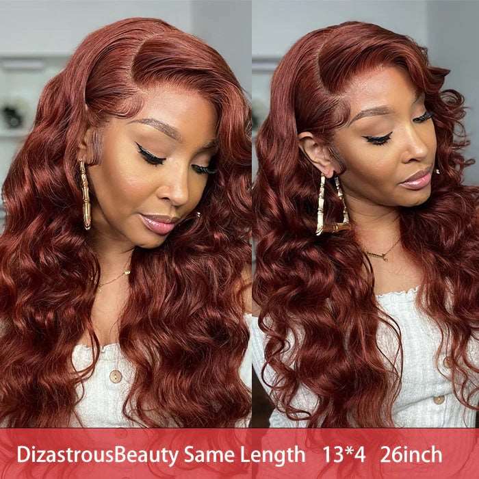 ZSFOQQ #33 Reddish Brown Auburn Color Body Wave Human Hair Wigs 13x4 Lace Front Wigs.