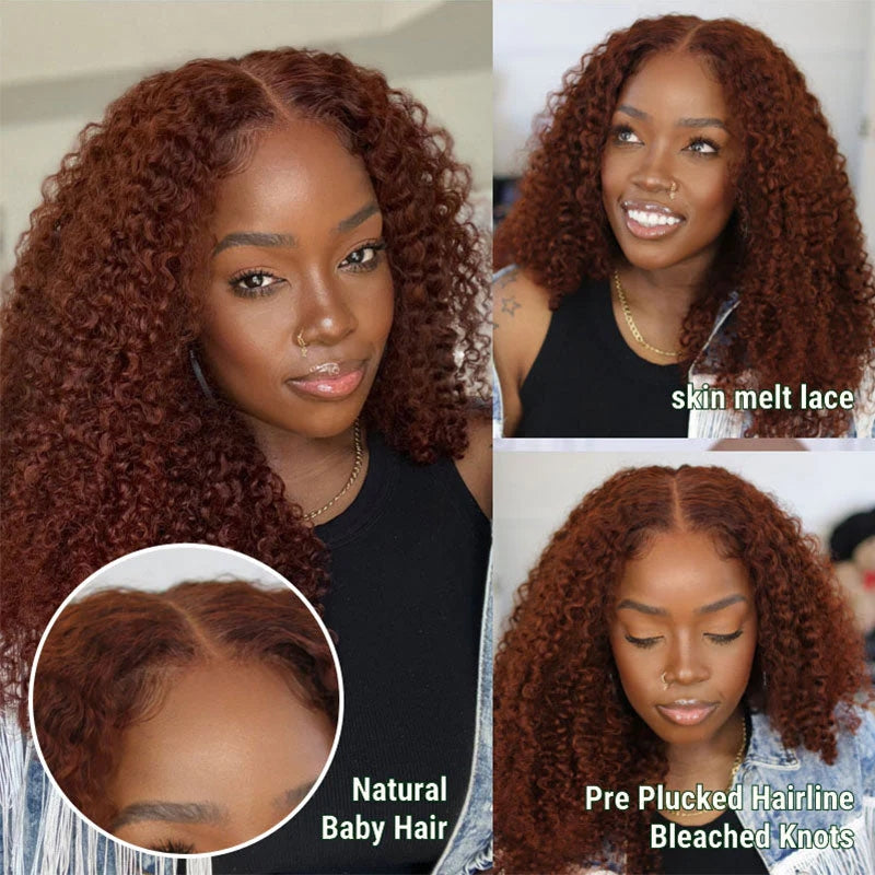 ZSFOQQ Hair Reddish Brown #33 Curly 13x4 Lace Wig Frontal Wig For Women.