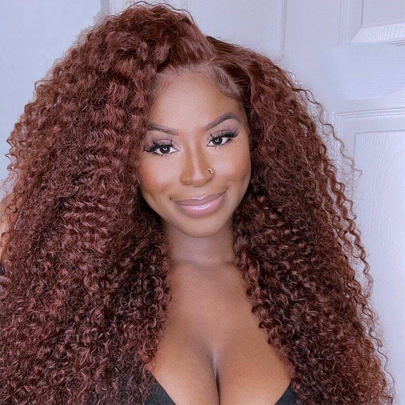 ZSFOQQ Hair Reddish Brown #33 Curly 13x4 Lace Wig Frontal Wig For Women.