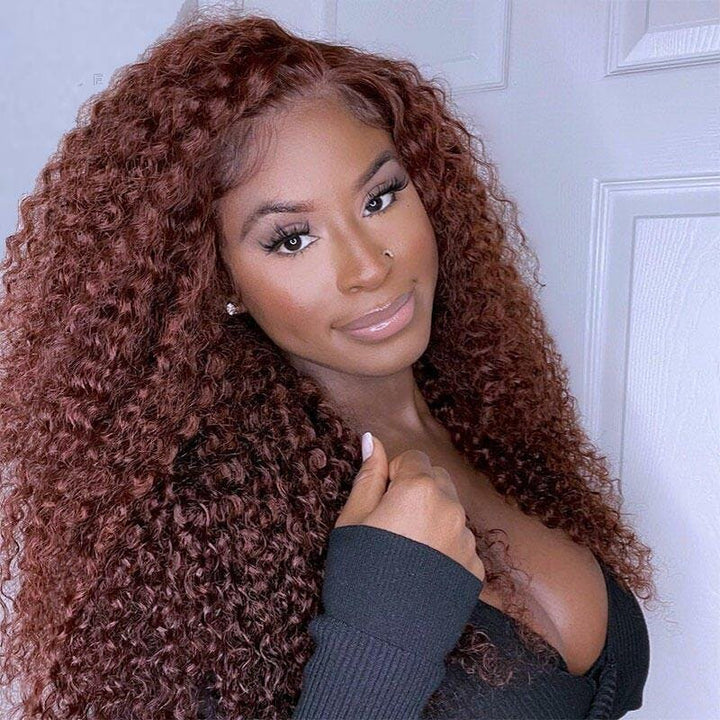 ZSFOQQ Hair Reddish Brown #33 Curly 13x4 Lace Wig Frontal Wig For Women.