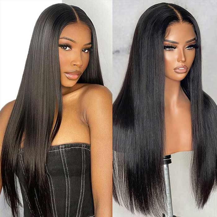 ZSFOQQ Transparent 4x4 HD Lace Closure Wigs Straight Human Hair Wigs Thick High Density.