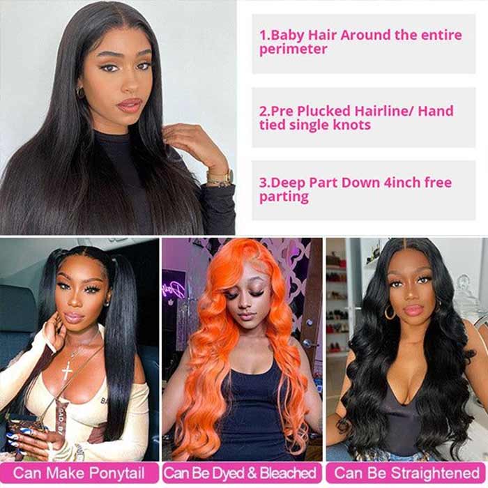 ZSFOQQ Transparent 4x4 HD Lace Closure Wigs Straight Human Hair Wigs Thick High Density.