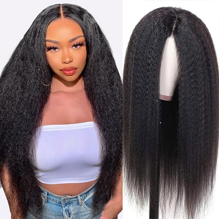 ZSFOQQ Kinky Straight Lace Wig Yaki Human Hair Wigs 13x6 HD Lace Frontal Wig