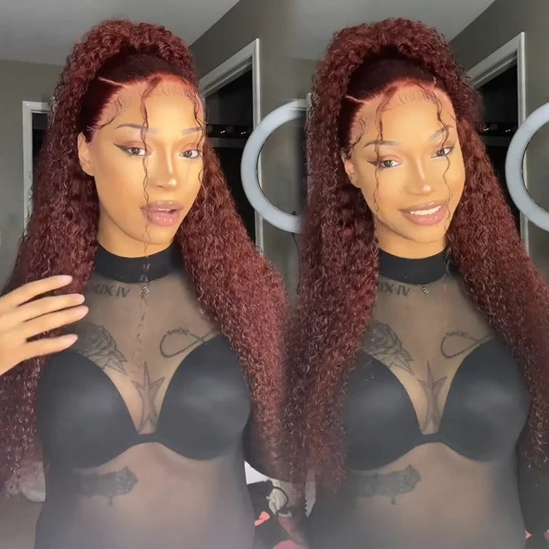 ZSFOQQ Hair Reddish Brown #33 Curly 13x4 Lace Wig Frontal Wig For Women.