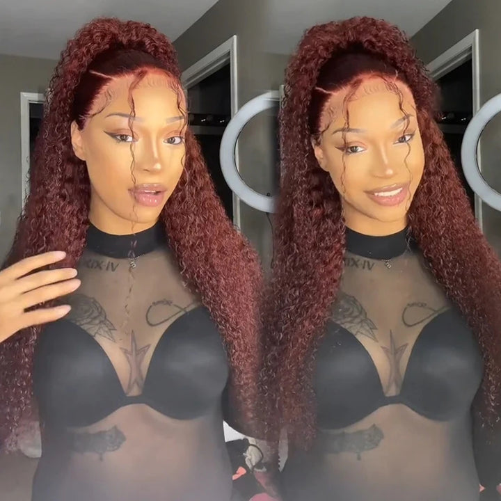 ZSFOQQ Hair Reddish Brown #33 Curly 13x4 Lace Wig Frontal Wig For Women.